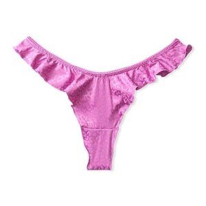 Rosita Pink Victorias Secret Satin Ruffle High Leg THONG Animal French Cut RARE